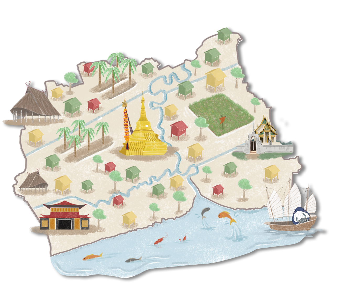 แผนที่จังหวัดสมุทรสาครในสไตล์มินิมอล